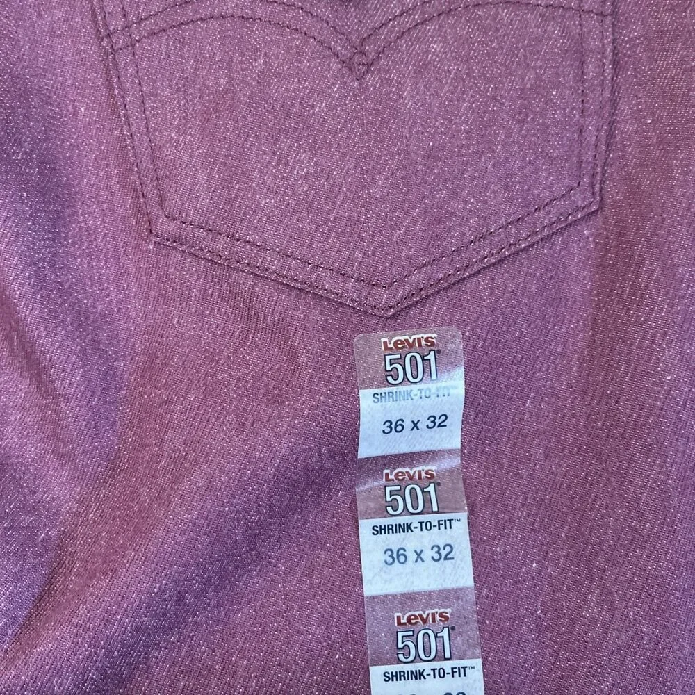 Men’s Levi’s 501 Shrink To Fit Straight 36x32 Button Fly Jeans Purple Pink NWT